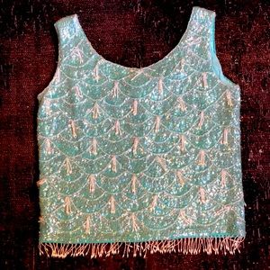 Vintage aqua beaded tank